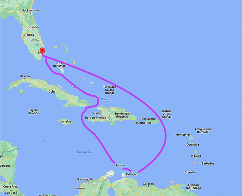 The Royal Caribbean itinerary of the cruise that a former friend of Yates spitefully canceled. 