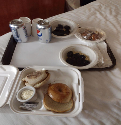 The unappealing breakfast that NCL sent to the couple's quarantine cabin -- lots of prunes. 