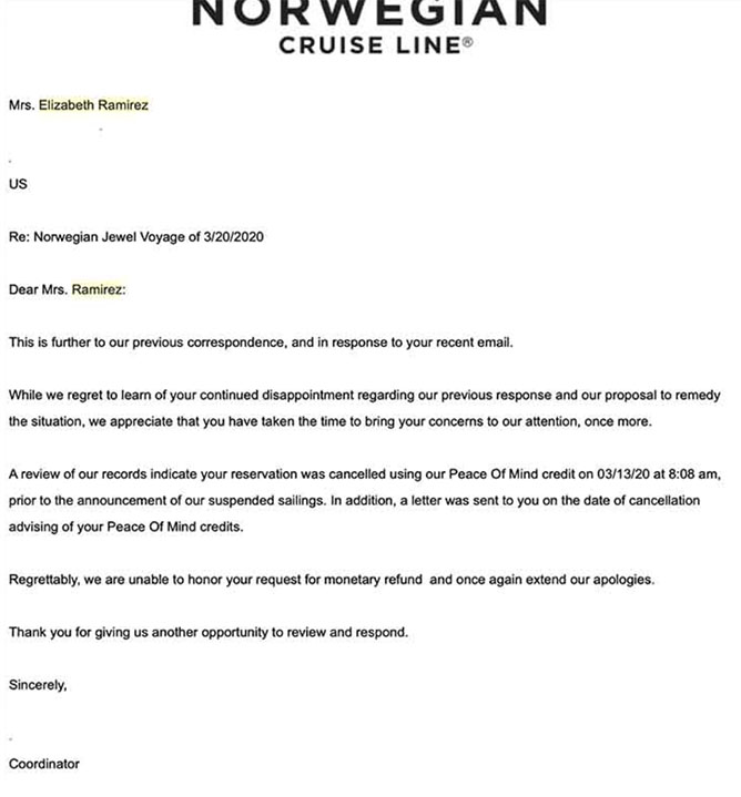 This passenger did not cancel her cruise. So why is NCL saying she did?