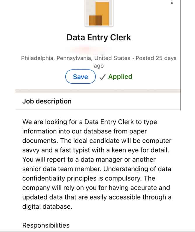 This is the fake job listing that this scam victim found on Linkedin