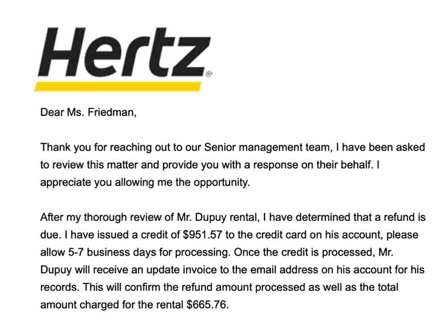 Hertz agrees to reduce the nearly $1,000 charge for returning the car to the wrong location.