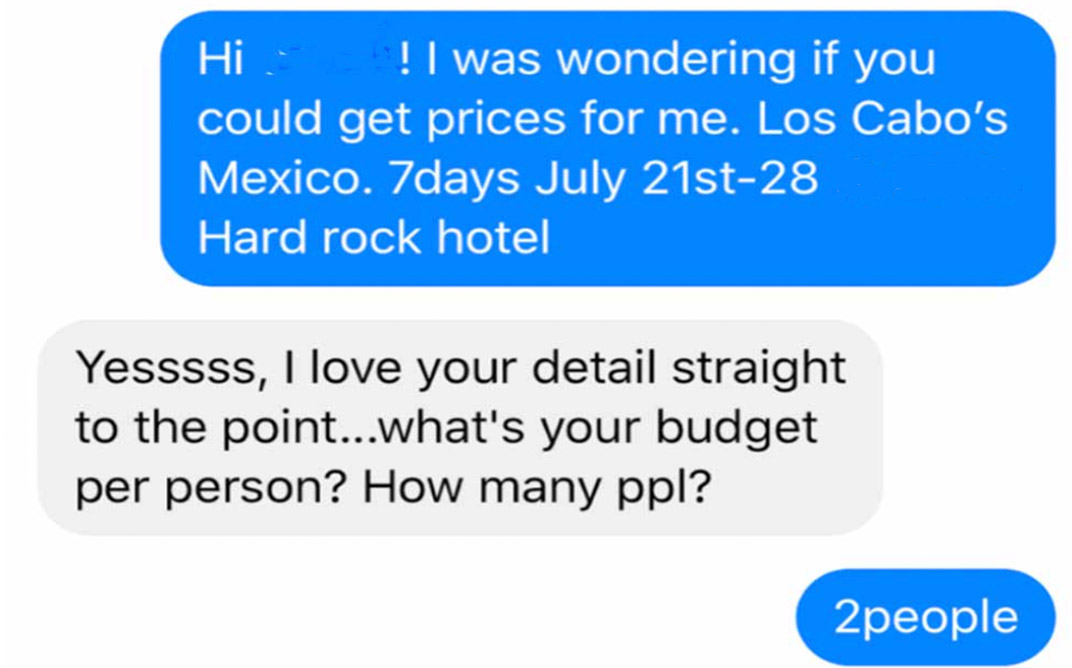 This shows that the customer clearly conveyed to her travel agent where she wanted to go. So why did the couple end up booked somewhere else?