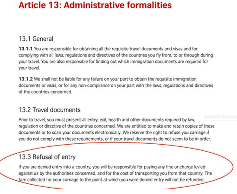 What happens if a passenger is refused entry to a foreign country? This