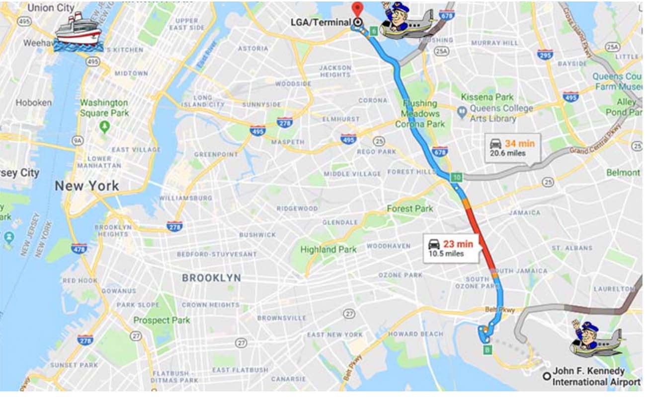 JFK to LGA is not what the NCL cruise consultant should have advised the couple to do. These instructions caused the couple to miss their cruise. 