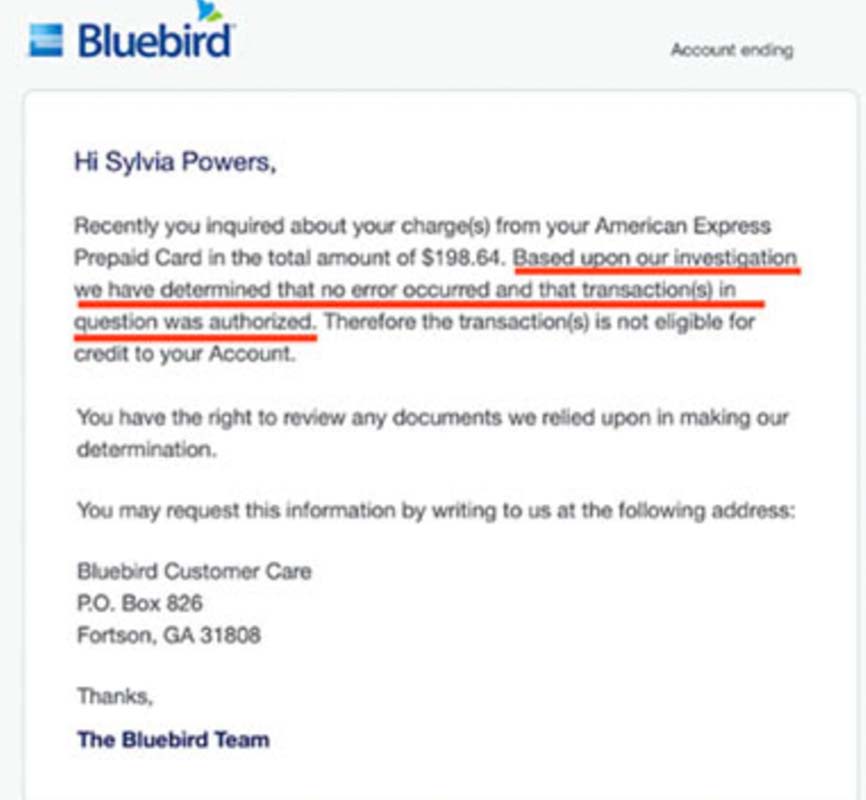 Victimized by a gas station card skimmer, this American Express Bluebird debit card customer was shocked by the companies reaction.