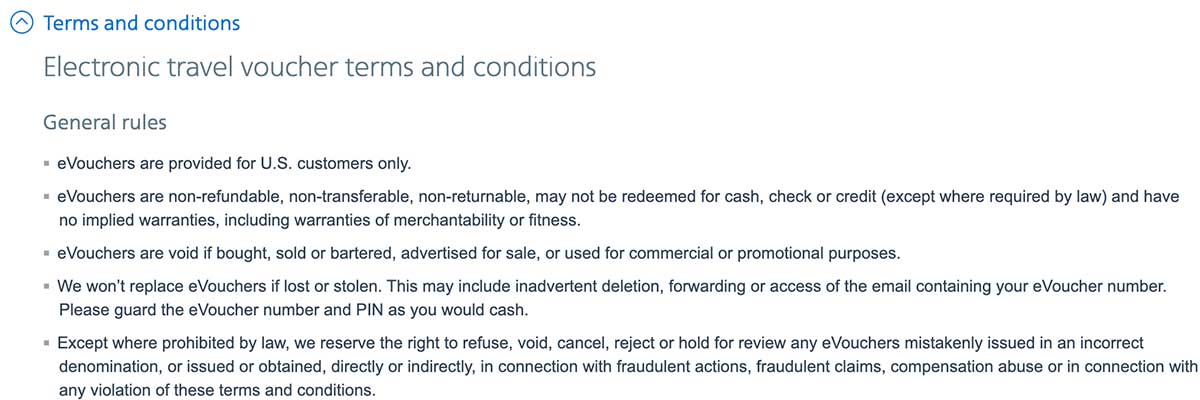 The terms of American Airlines e-Vouchers are the same as the paper vouchers -- passengers can't sell or barter the credit. 