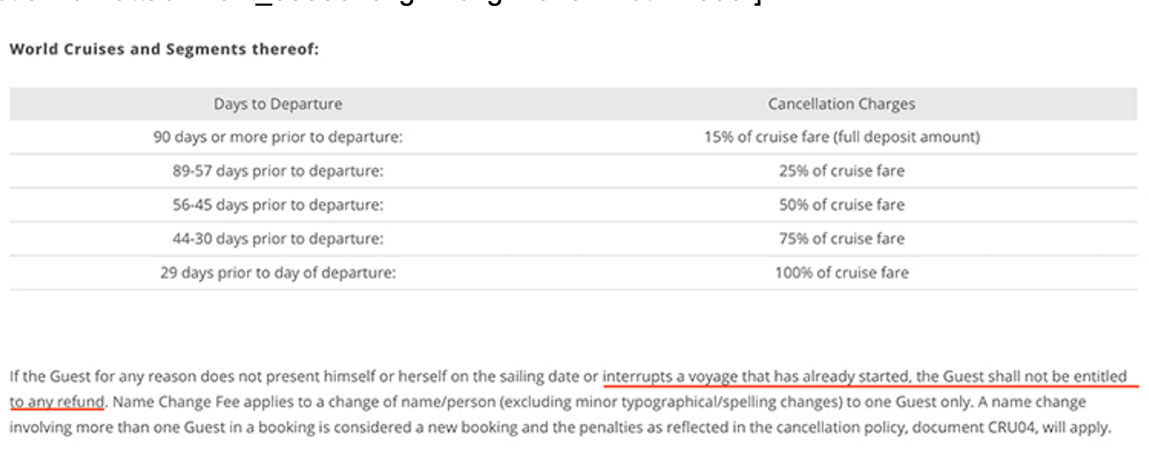 If a passenger leaves a Costa Cruises early, the cruise line will not owe a refund.