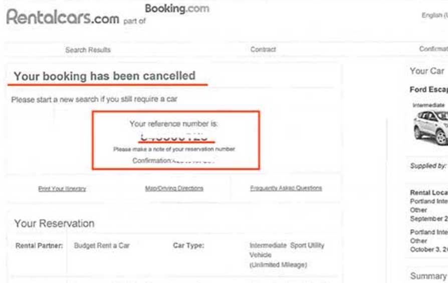 Budget car rental cancellation, proof that Budget made a mistake