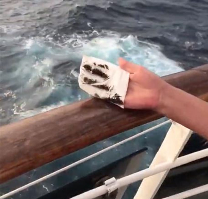 Dark soot covered these cruise ship passenger's balcony. Should they get a refund?