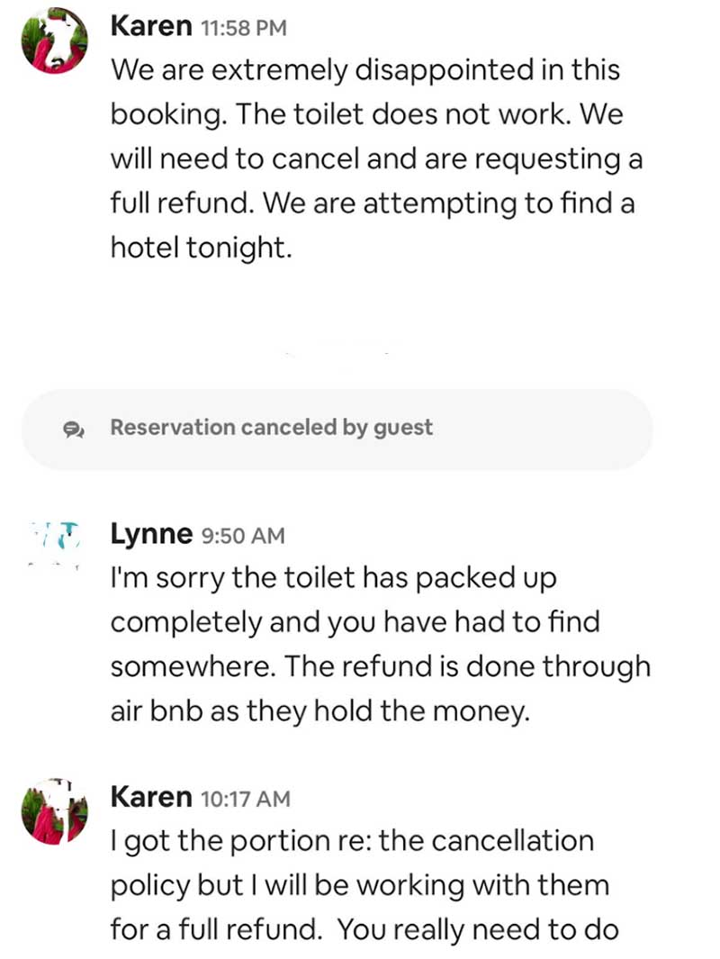 This vacation rental had no working toilet! Will Airbnb refund this