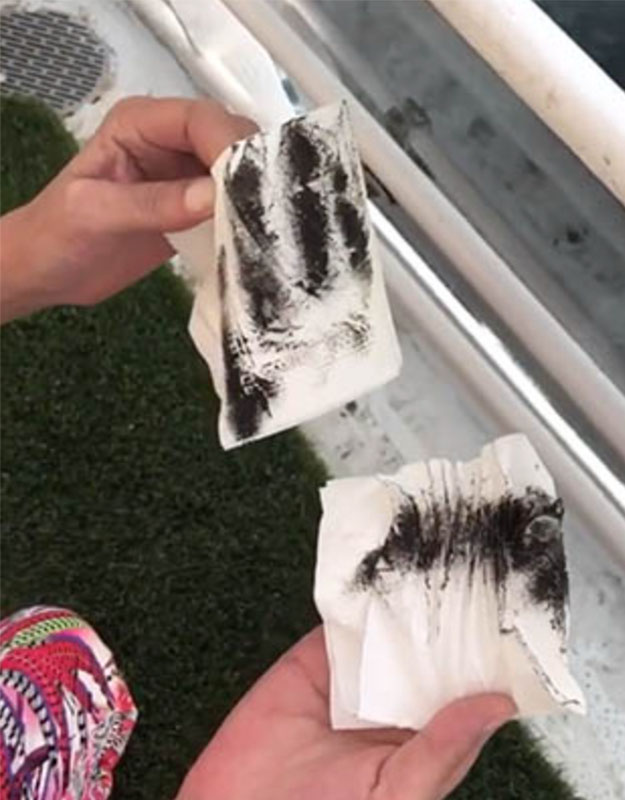 Will all this soot on the cruise couple's balcony on Costa's Riviera lead to a refund?