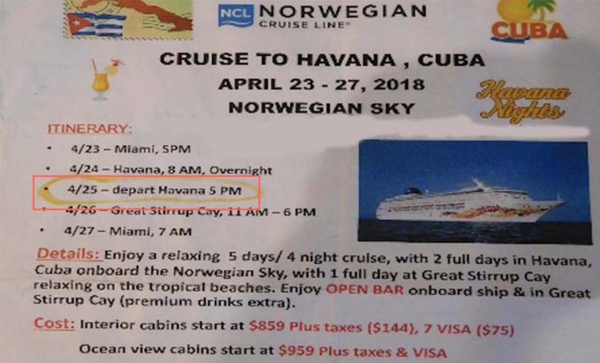 Cruise ship itinerary, evidence of schedule change, NCL changed the cruise's itinerary and passenger missed the ship.