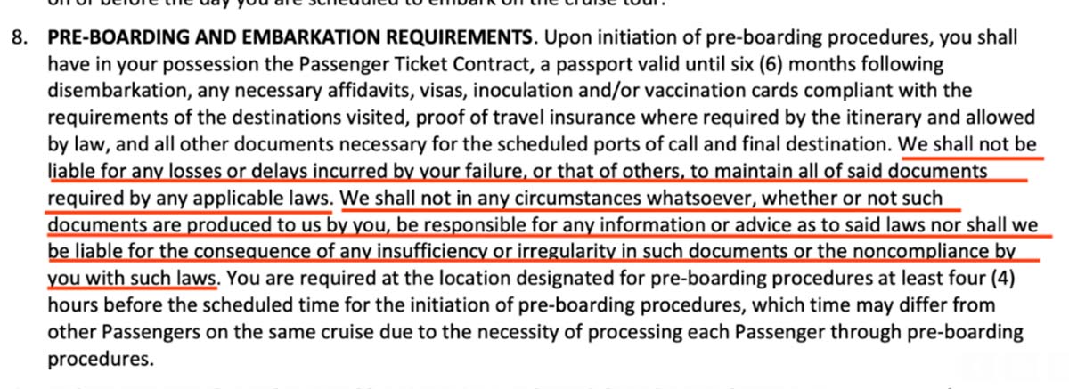 Viking Cruises contract: the cruise line is not responsible for refunds for passengers who miss their cruise because they're denied entry to a country.