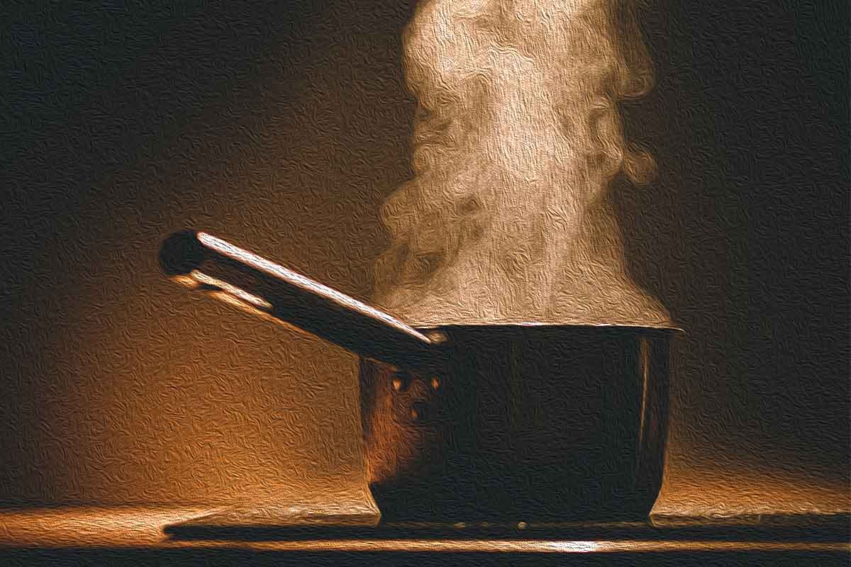 This is a stovetop, boiling water in a pot