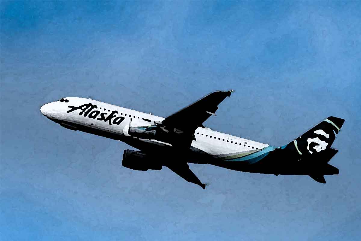 Alaska Airlines aircraft, airplane in the sky