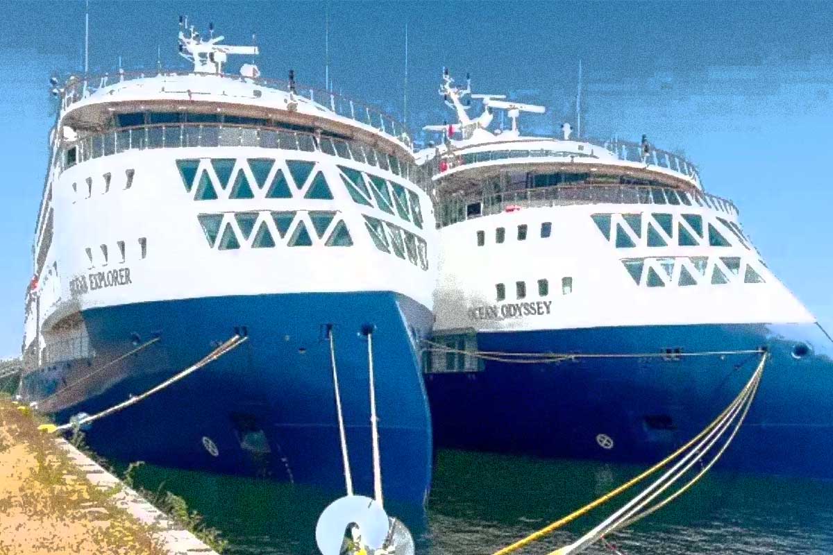 Vantage Travel is bankrupt, Vantage Ocean Explorer and Odyssey are tied up side by side in France.