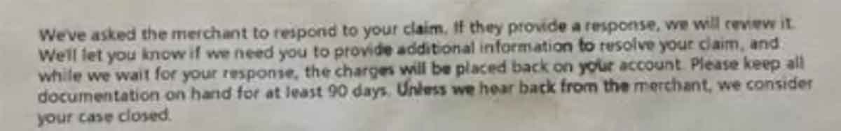 Capital One implies this credit card chargeback is  closed against the bankrupt company.