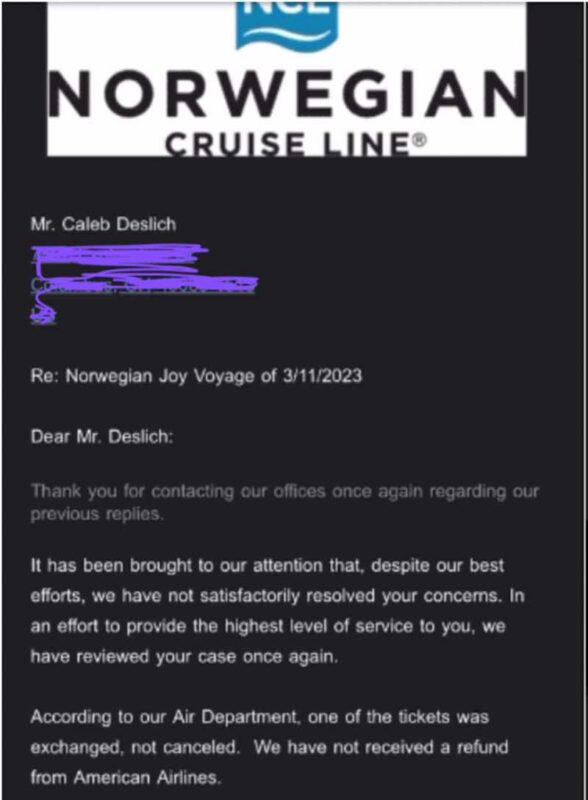 ncl cruise refund request form