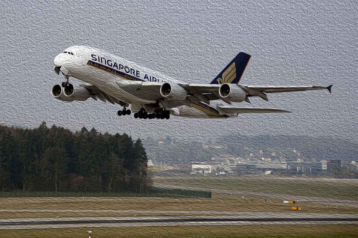 Singapore Airlines, an aircraft taking off