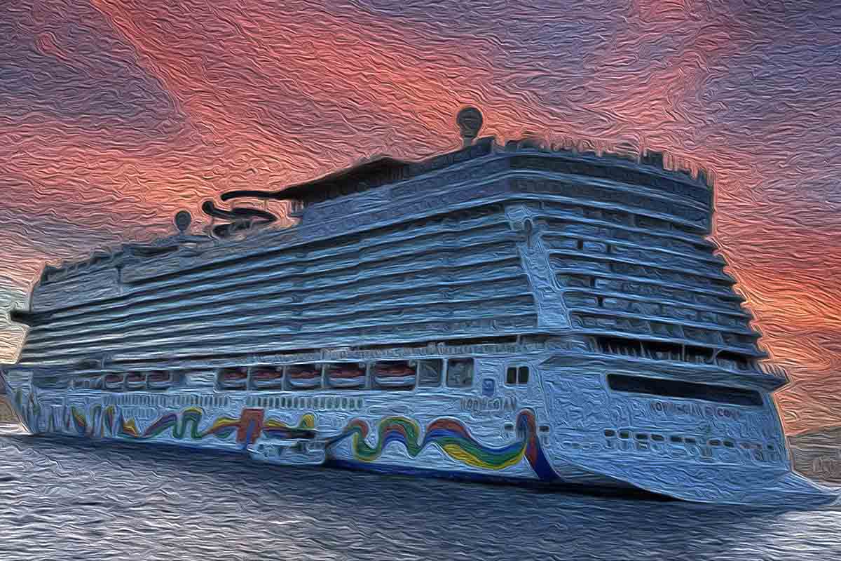 Norwegian Encore copy No visa, no cruise, Norwegian Encore at sunset