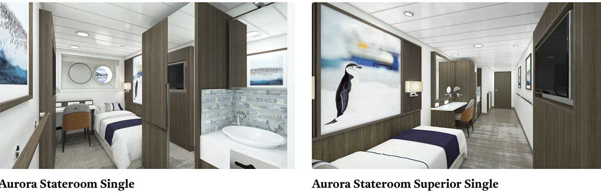 Solo cabins on Aurora Expeditions all-new ocean ship, the Douglas Mawson.