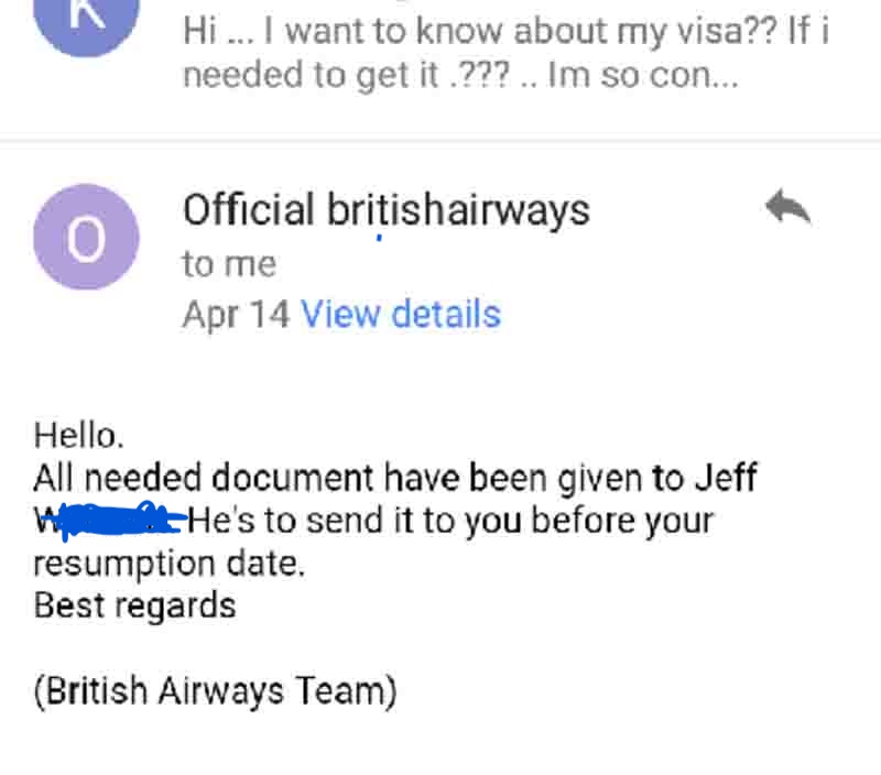 Not the real airline team copy Job is about to expire, red flag of a scammer, urgent message, no romance here