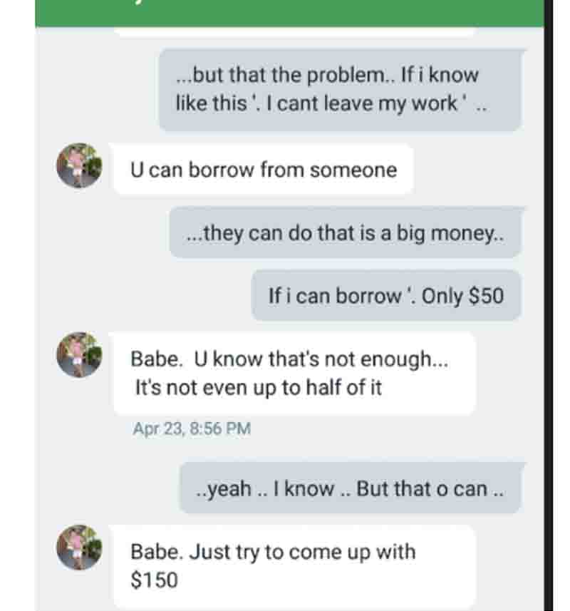 Scammer convincing his target to send cash copy The scammer convinces his target to send money, Internet romance scam starts out as a job scam