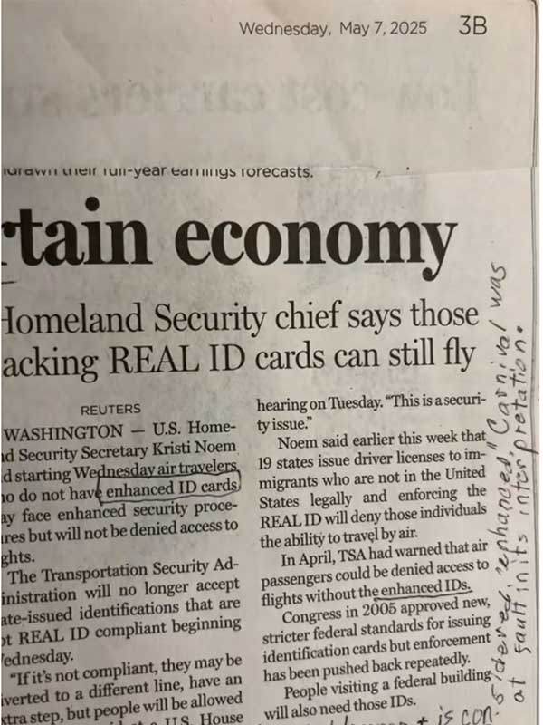 Reuters using Real ID and Enhanced ID interchangeably Reuters publised an article that contributed to the Enhanced ID confusion, A Real ID and Enhanced ID aren't the same