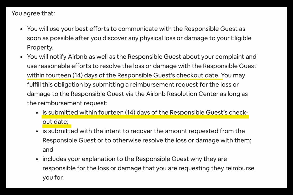 Airbnb hosts agree Airbnb host agrees to report damage to guest within 14 days of checkout