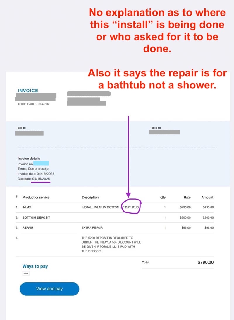 Bathtub inlay Airbnb host submits an invoice for a bathtub repair, not proof the Airbnb guest damaged this vacation rental