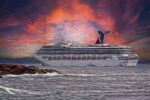 Carnival Cruise Line ship at sunset on the sea