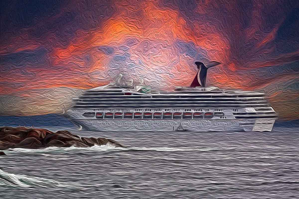 Carnival Cruise Line ship at sunset on the sea
