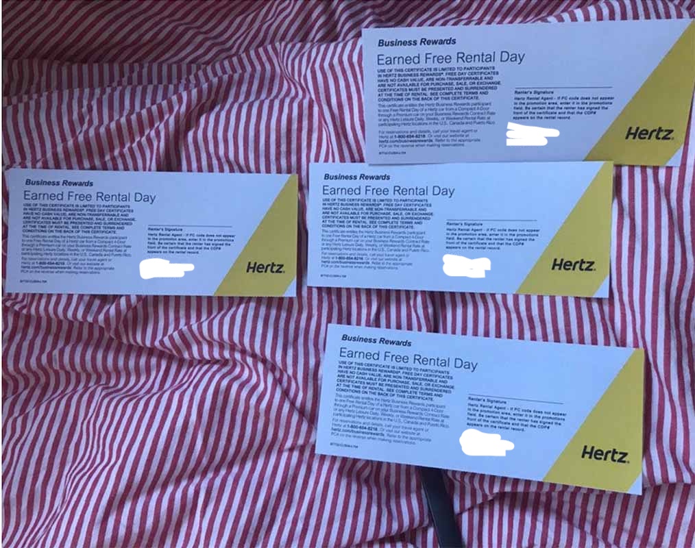 Multiple rental car vouchers Wrong name on the car rental certificates, fraudulent free day vouchers, getting banned from a car rental company.