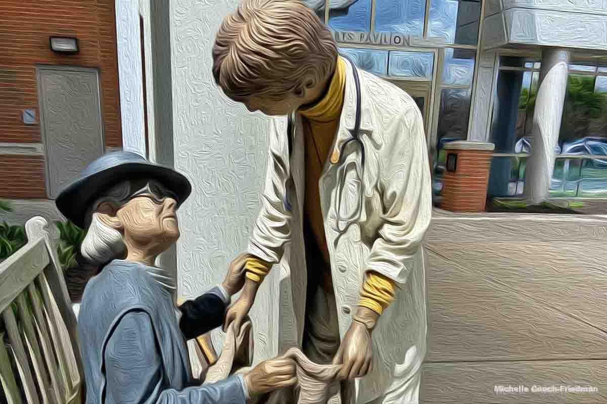 Princeton Medical Center A sculpture of a doctor and his patient in front of Princeton Medical Center