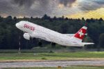 SWISS aircraft taking flight, Swiss Air Lines aborted flight, engine troubles, lost upgraded seat
