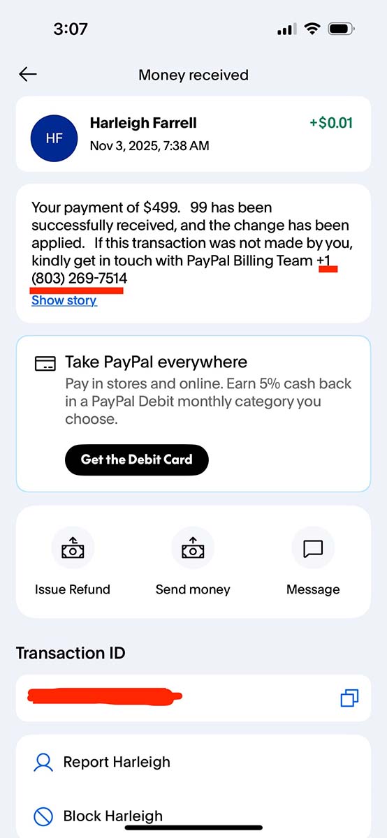 A clear phishing attempt on PayPal, 1 penny transaction