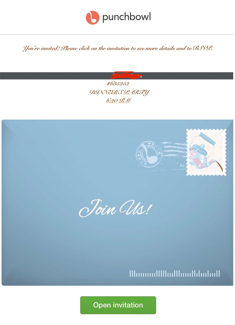 Another fake Punchbowl invitation Michelle Couch-Friedman received recently.