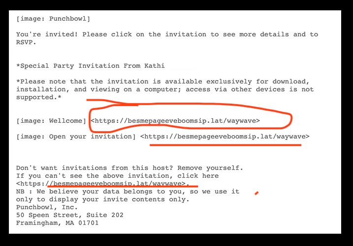 The additional information in the original message data of the emails shows the scammer's phishing website behind the buttons. 