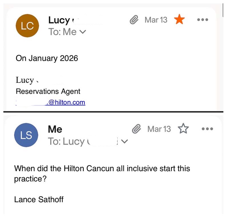 The Hilton customer service agent confirms that the policy changed after booking, and now the family's all-inclusive hotel room would be $1,800 more.