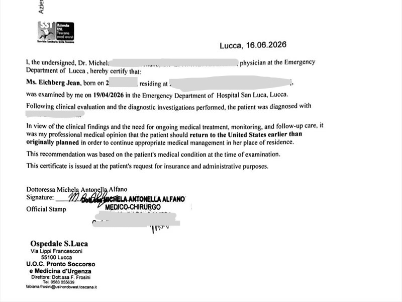 Final proof for IMG and iTravelInsured, the doctor in Italy recommended the insured go home to rest. 