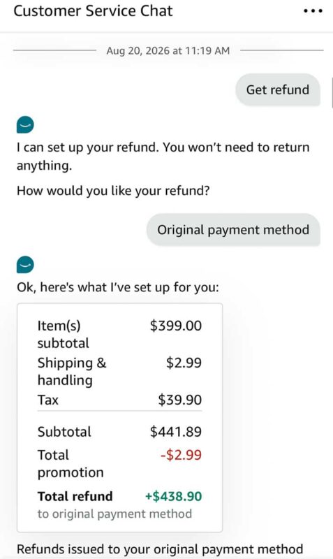 Amazon repeatedly tells this customer that it has refunded her.