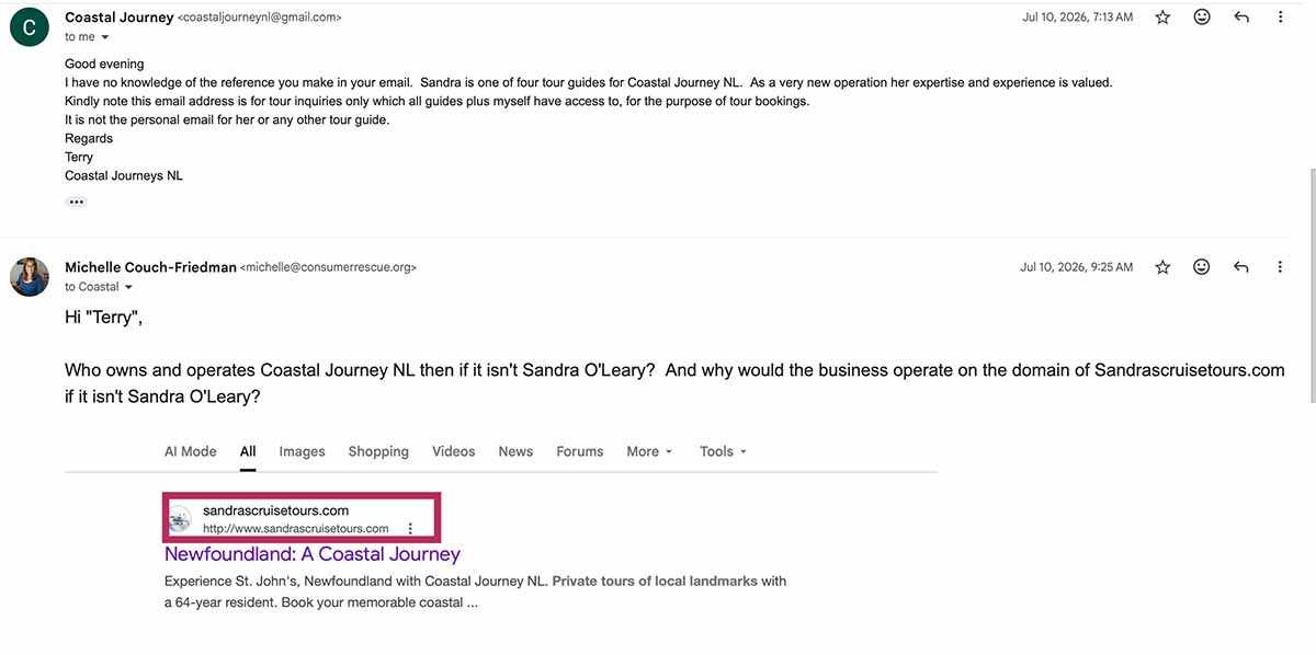 A first-name-only person claims she owns this new business, not O'Leary.